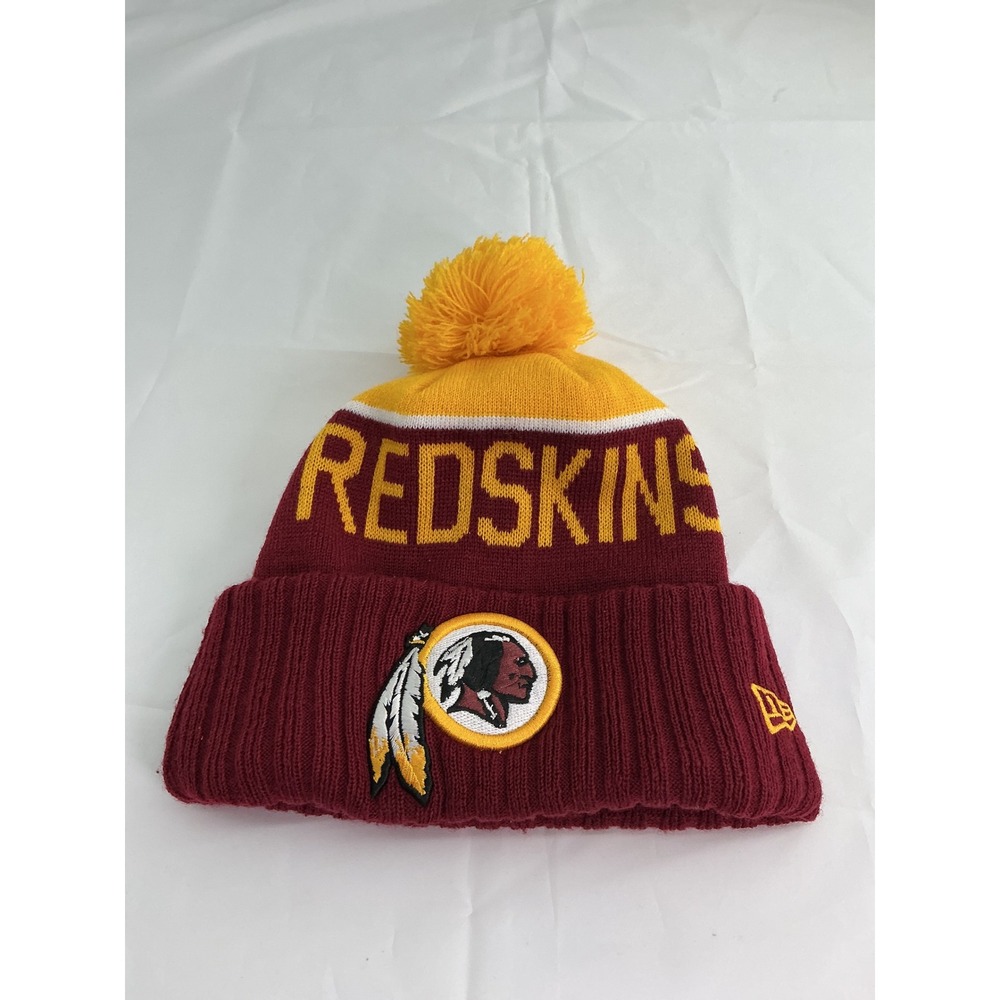New Era Washington Redskins Beanie Hat Burgundy Gold NFL Knit Pom Fleece Lined